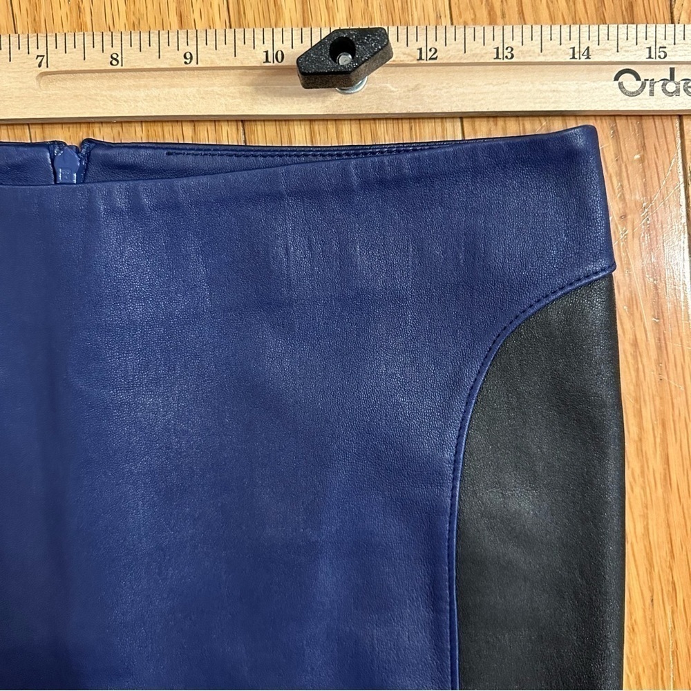 Monika Chiang Blue Black Leather High Rise Pencil Skirt Size XS 28” waist - Picture 6 of 6